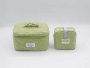 Quilted polyester padded cosmetic pouch