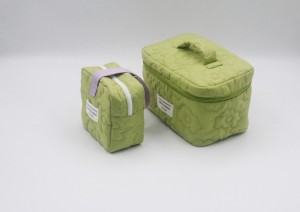 Quilted polyester padded cosmetic pouch