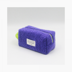 Purple Lamb Wool Cosmetic Pouch Portable Handle Polyester Makeup Pouch