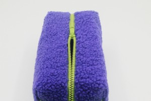 Purple Lamb Wool Cosmetic Pouch Portable Handle Polyester Makeup Pouch