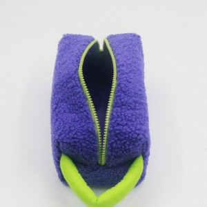 Purple Lamb Wool Cosmetic Pouch Portable Handle Polyester Makeup Pouch