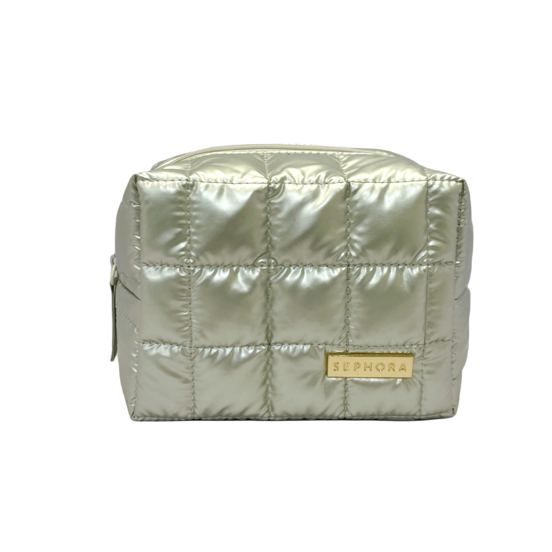 Customize Popular Silvery Eco-friendly Quilted RPET Beauty Makeup Pouch Wholesale Bulk New Quilting Polyester Cosmetic Pouch Bag