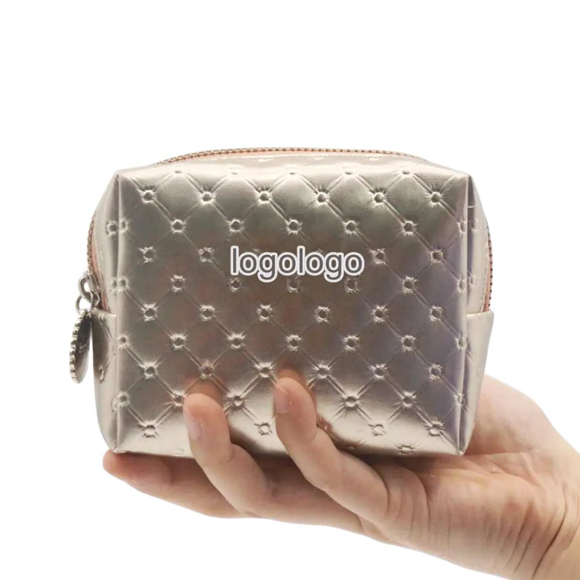Waterproof Diamond Pattern Golden PU Beauty Small Makeup Pouch