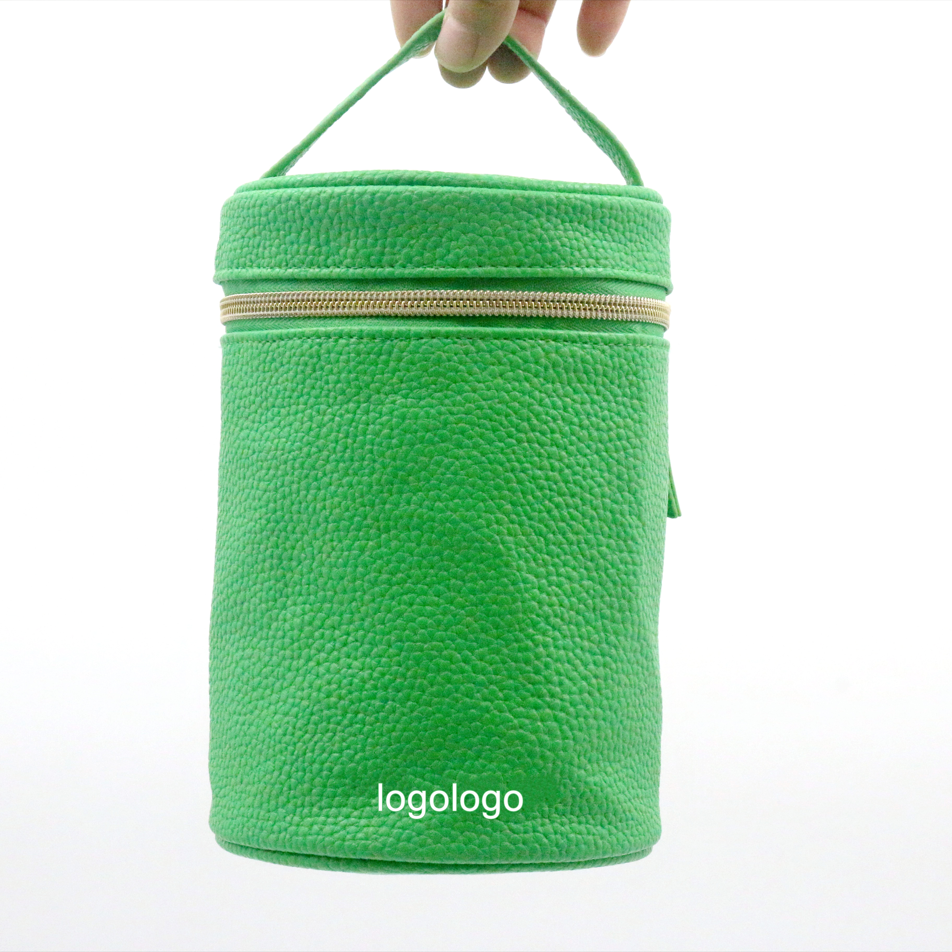 Fashion Light Green Laichee Pattern Cylindric Shape  Makeup Cosmetic Bag