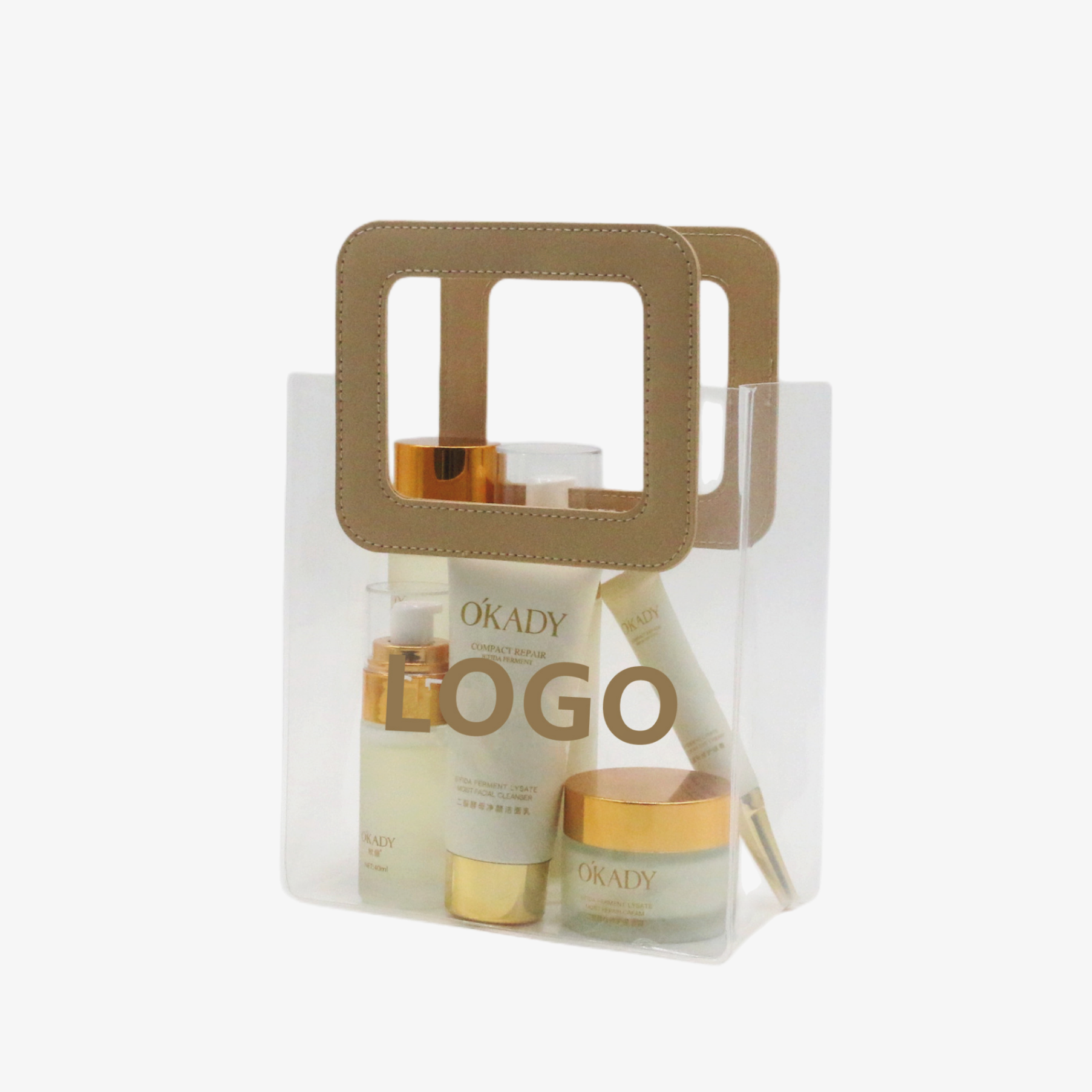 Transparent PVC Camel Leather Handle Gift Bags