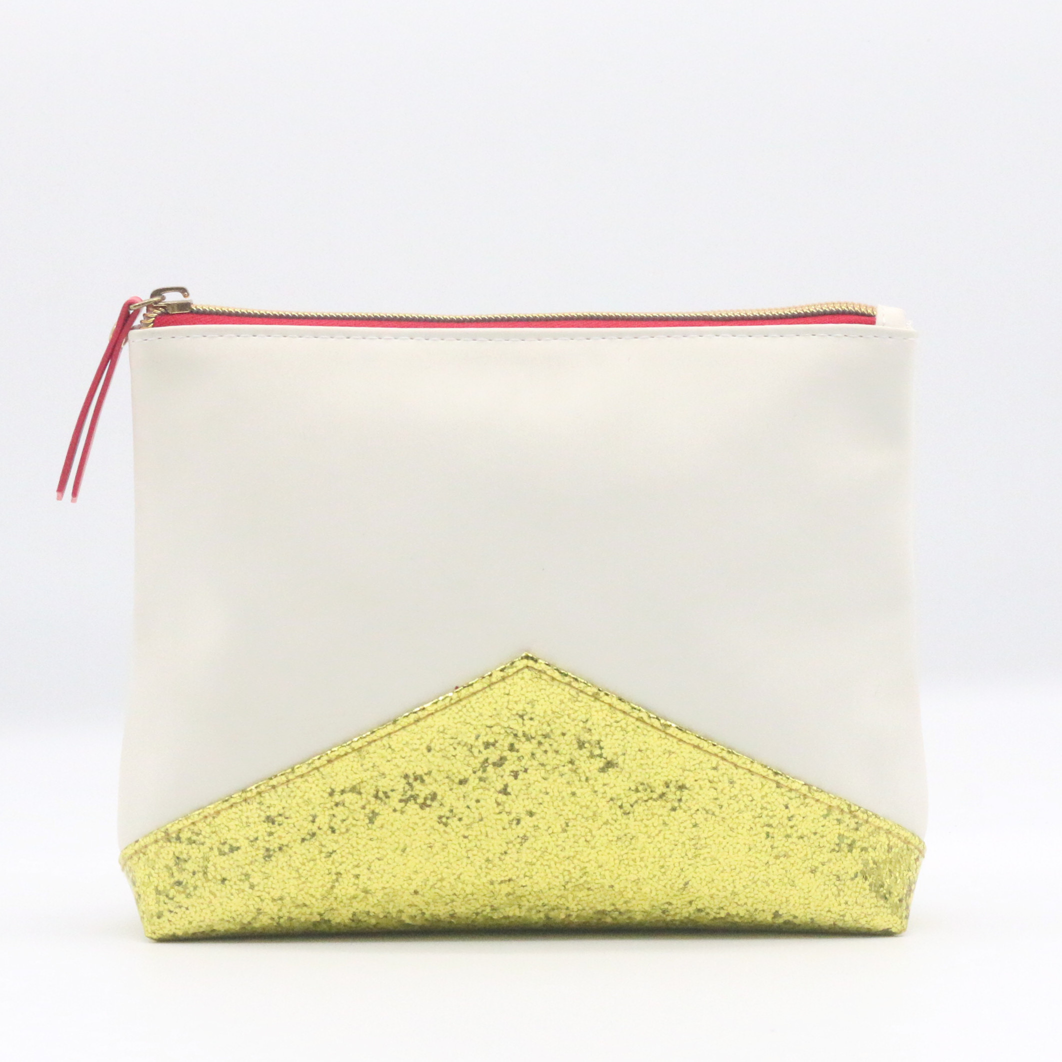 White PU Golden Sequined Glitter Clutch Cosmetic Bag