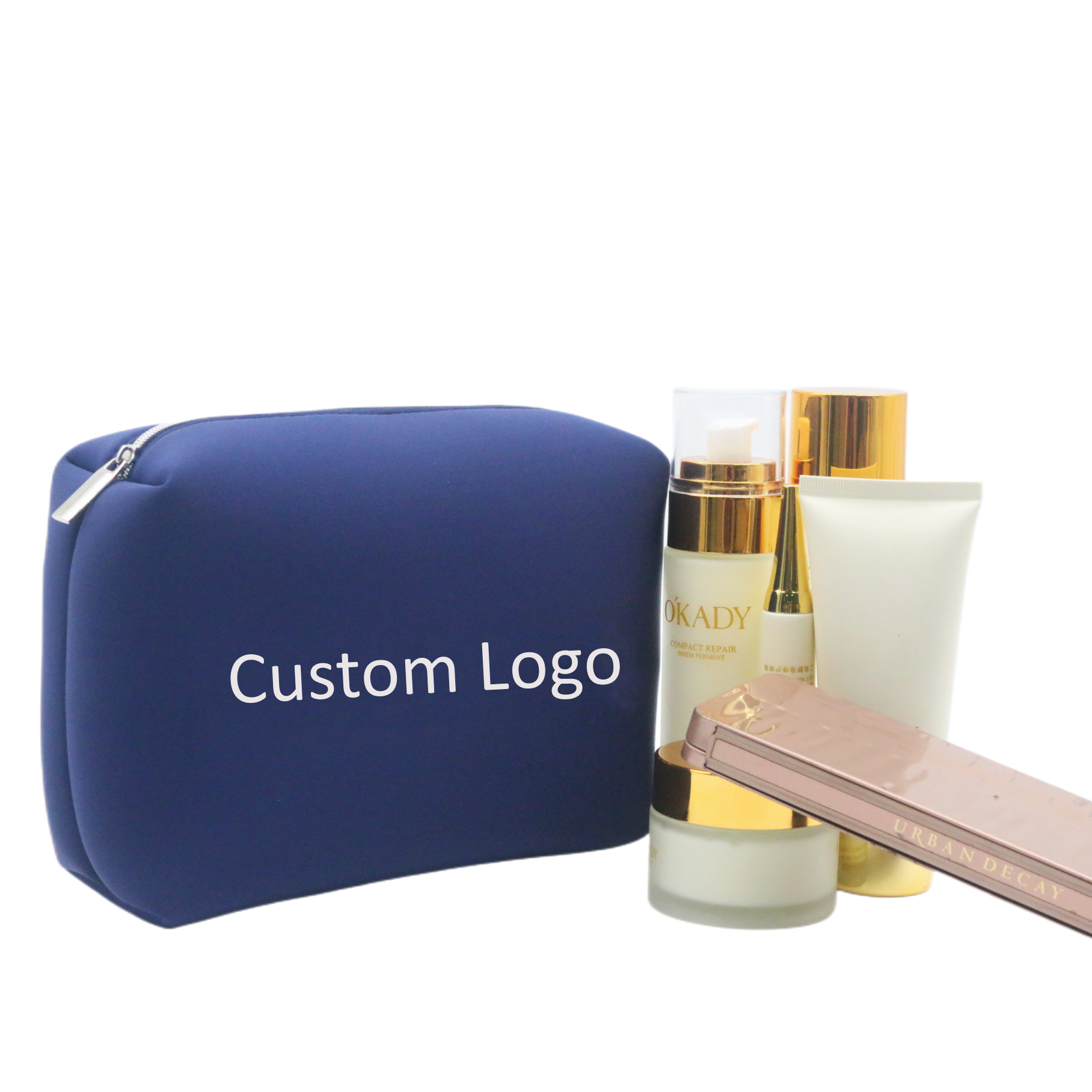 New Customer Neoprene Gift Pouch 2023 Zipper Closure Waterproof OEM ODM Dark Blue Neoprene Cosmetic Makeup Bag
