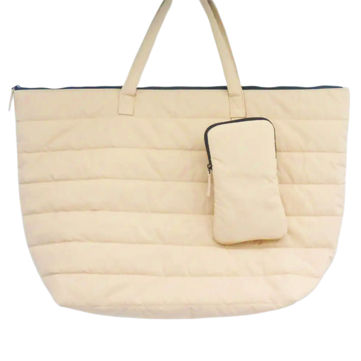 New Products Khaki Quilted Cotton Tote Bag Zipper Closure Outside Pocket Quilted Tote Large Size Quilted rPET Shoulder Tote Bags