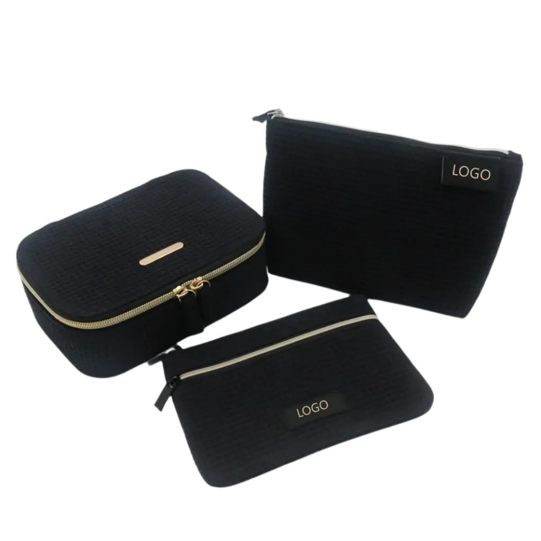 New rPET Waffle Eco-friendly Recycled Polyester Vanity Cosmetic Bags Cases Black  Beauty Case