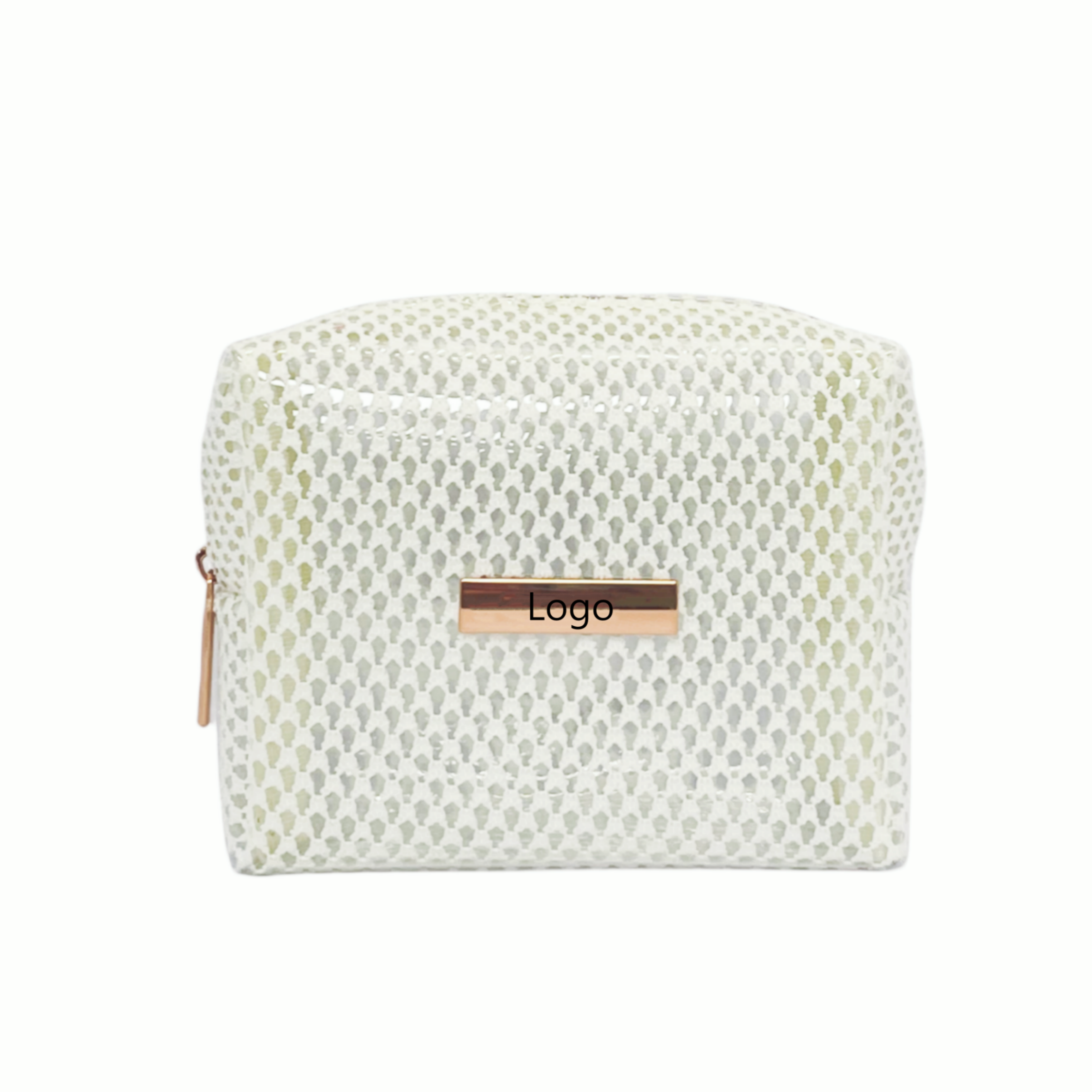 Custom Logo White Mesh Cosmetic Pouch Transparent PVC Clear Makeup Bag