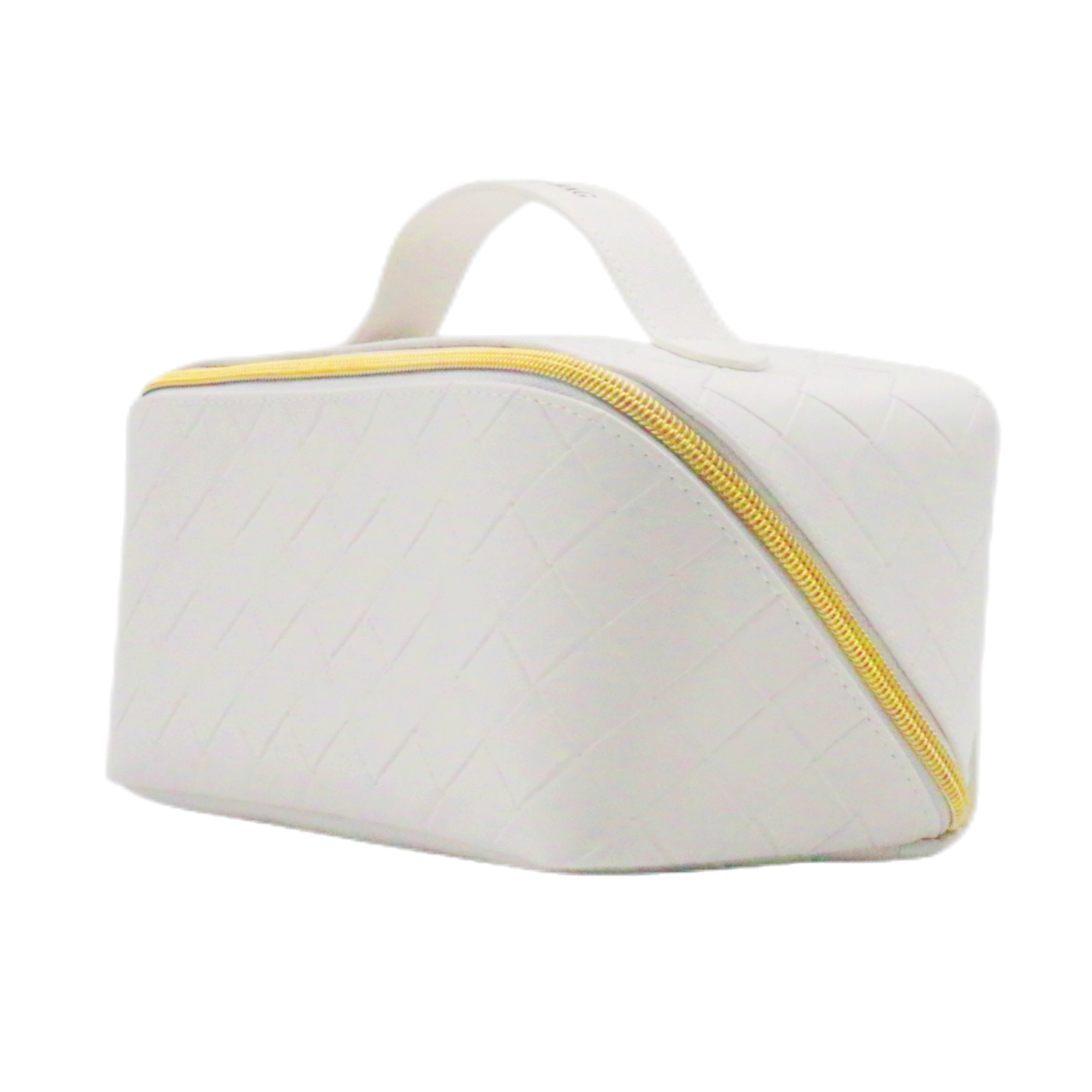 Opens Flat White PU Large Capacity Makeup Organizer Bag