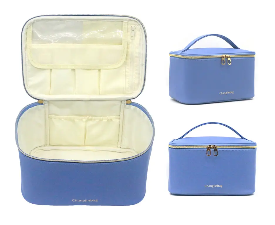 Professional PU Travel Toiletry Bag Custom Logo Waterproof  PU Leather Cosmetic Makeup Organizer Bag