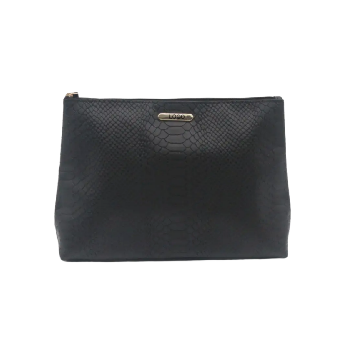Posh Black PU Makeup Bag Alligator Pattern Vegan Leather Waterproof Promotional Cosmetic Bag