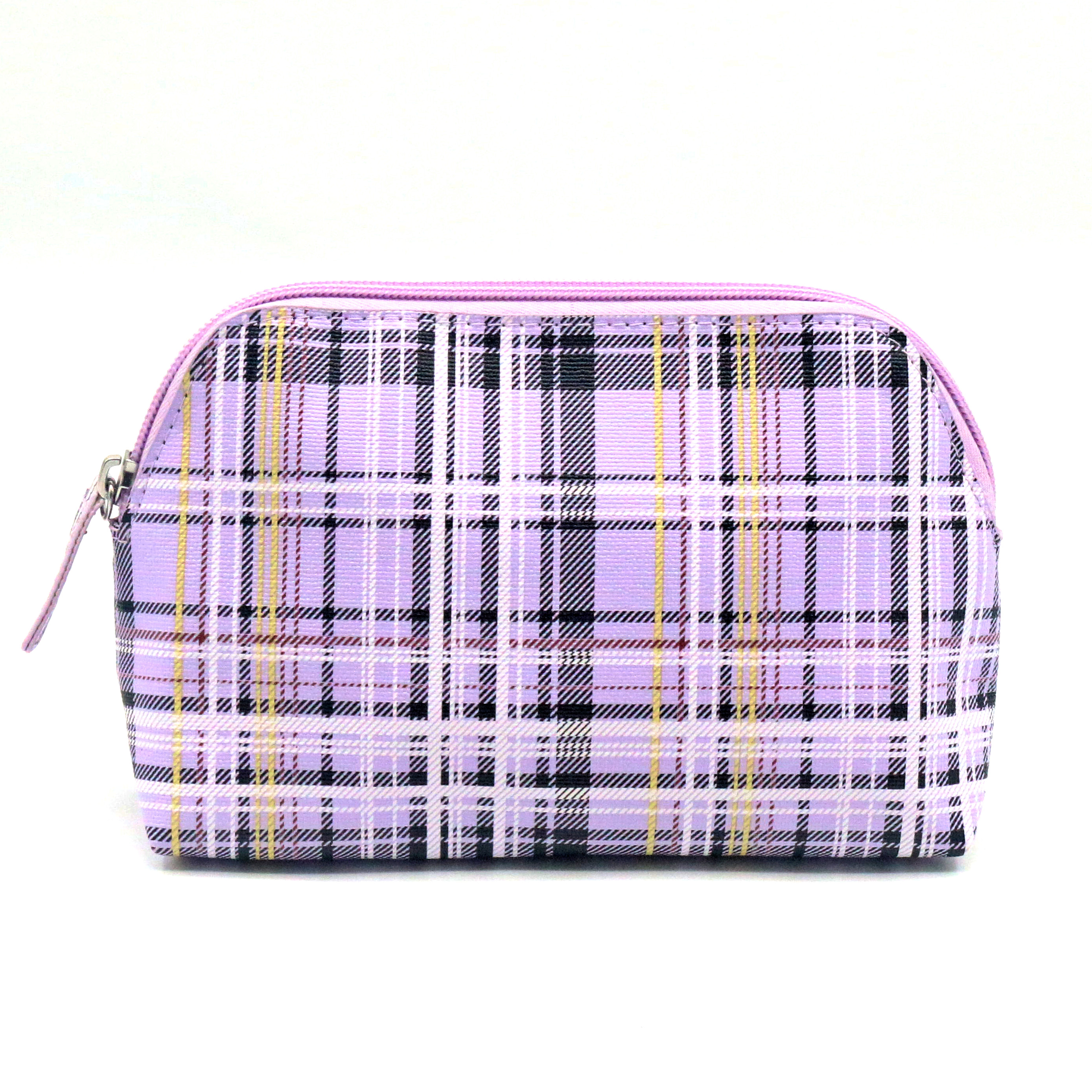 Half-Moon Purple Plaid Pattern PU Makeup Bag Attractive Vintage Style Waterproof PU Women Cosmetic Bag