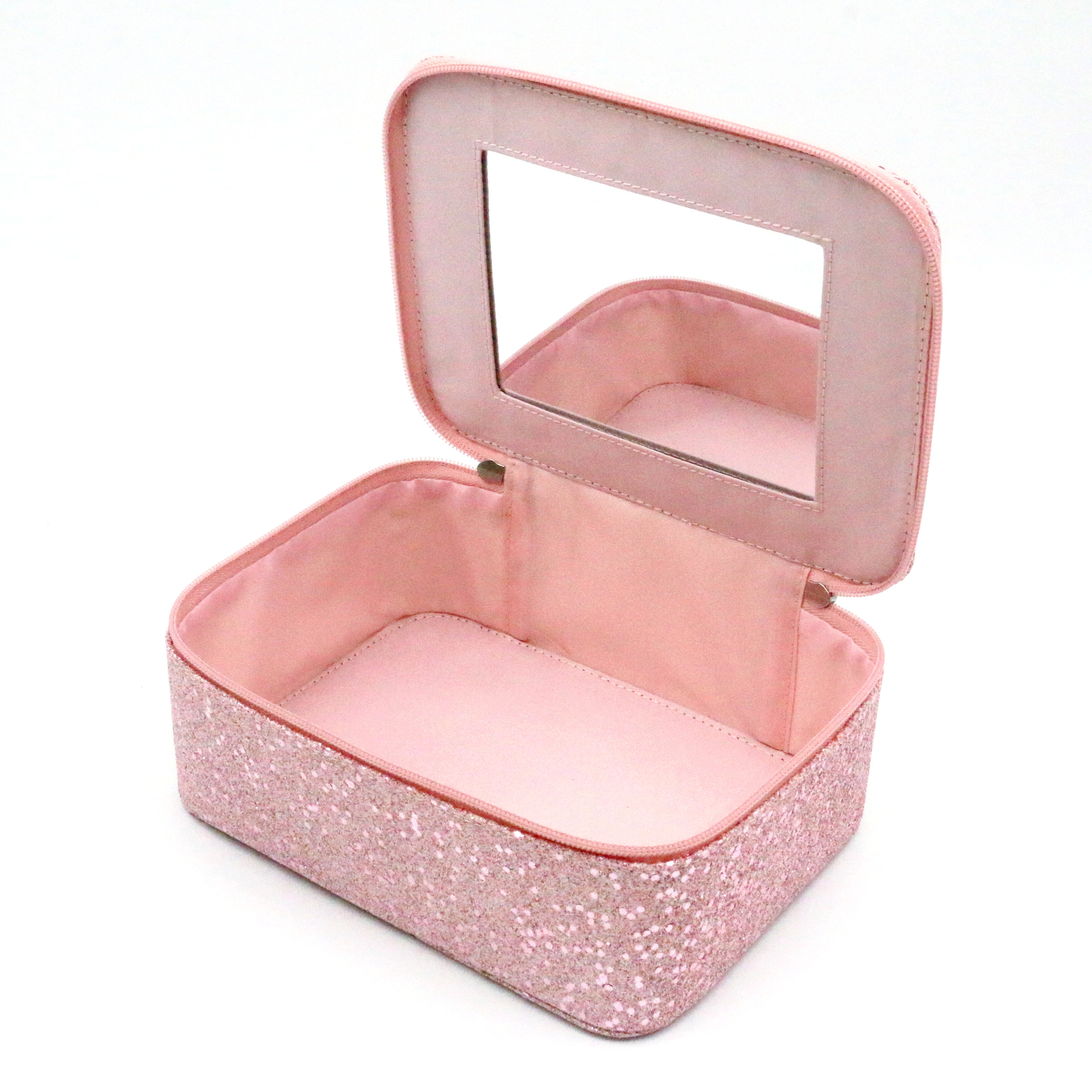 Pink Shiny Glitter Vanity Makeup Beauty Case with Mirror