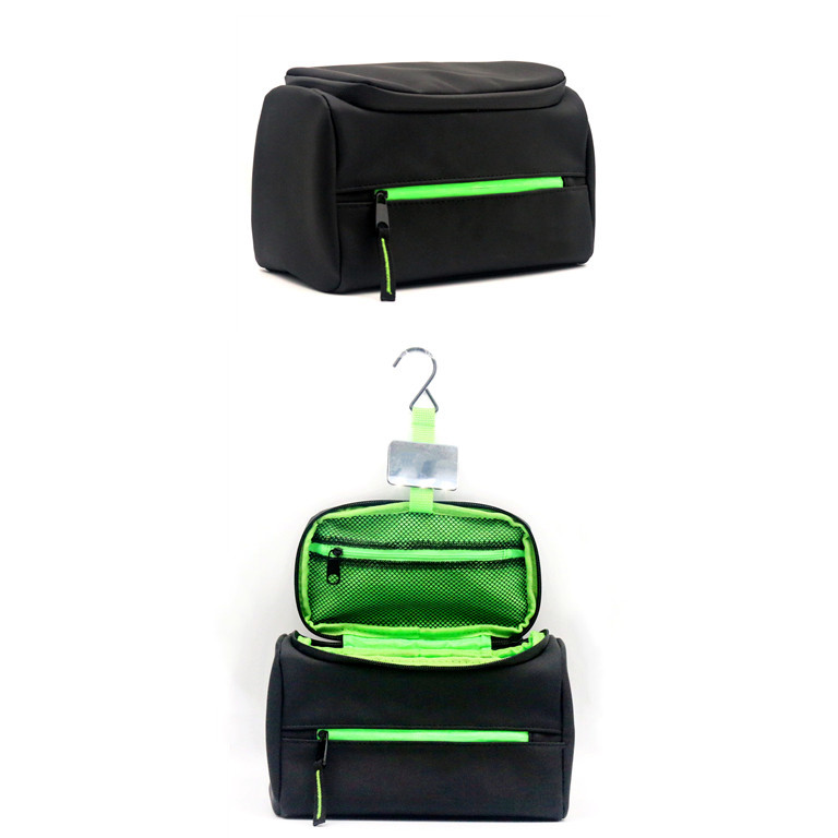 New Stylish Matt Waterproof Coating Black PU Travel Toiletry Bag with Hanging hook