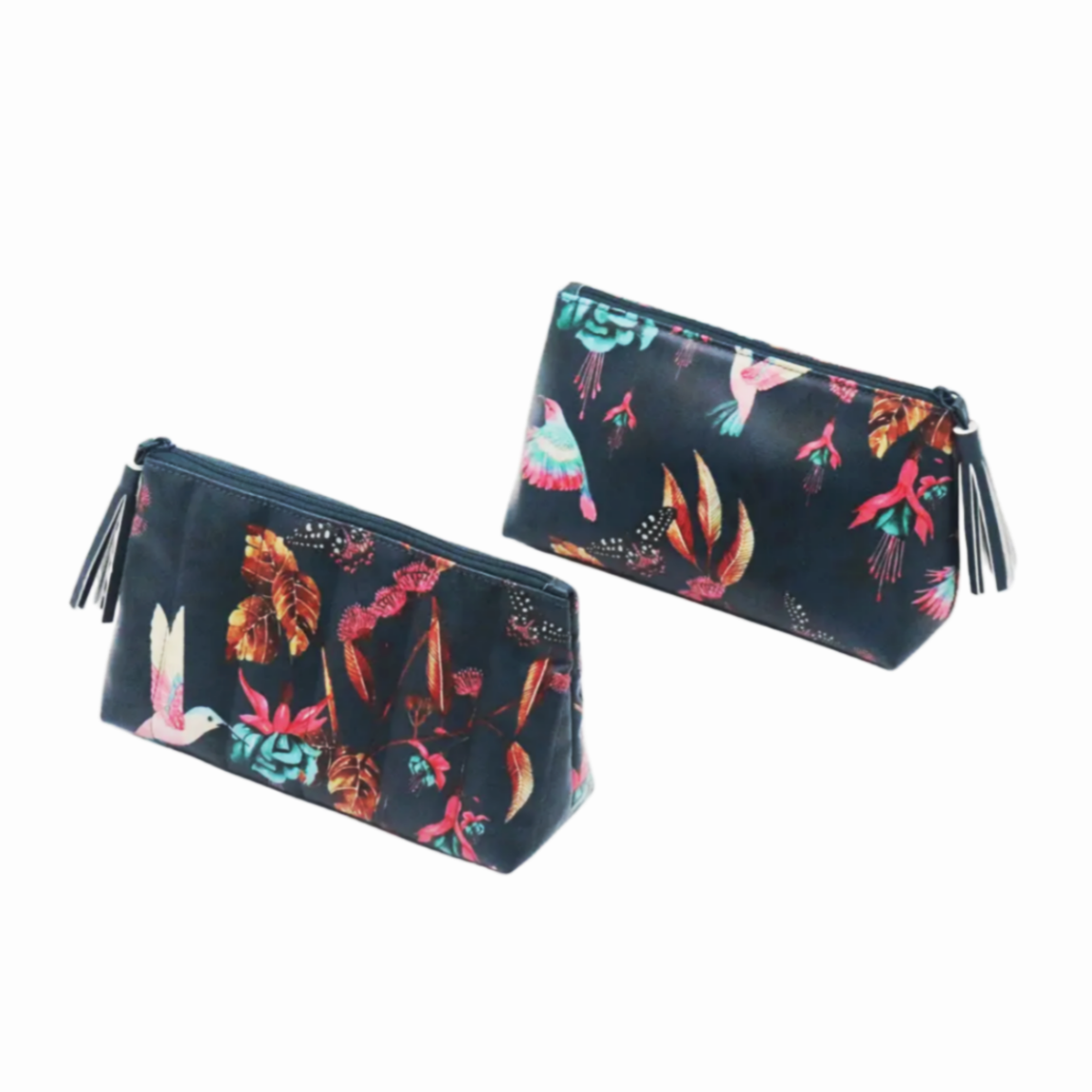 New Floral Birds Prints Green PU Beauty Makeup Pouch Tassel Puller