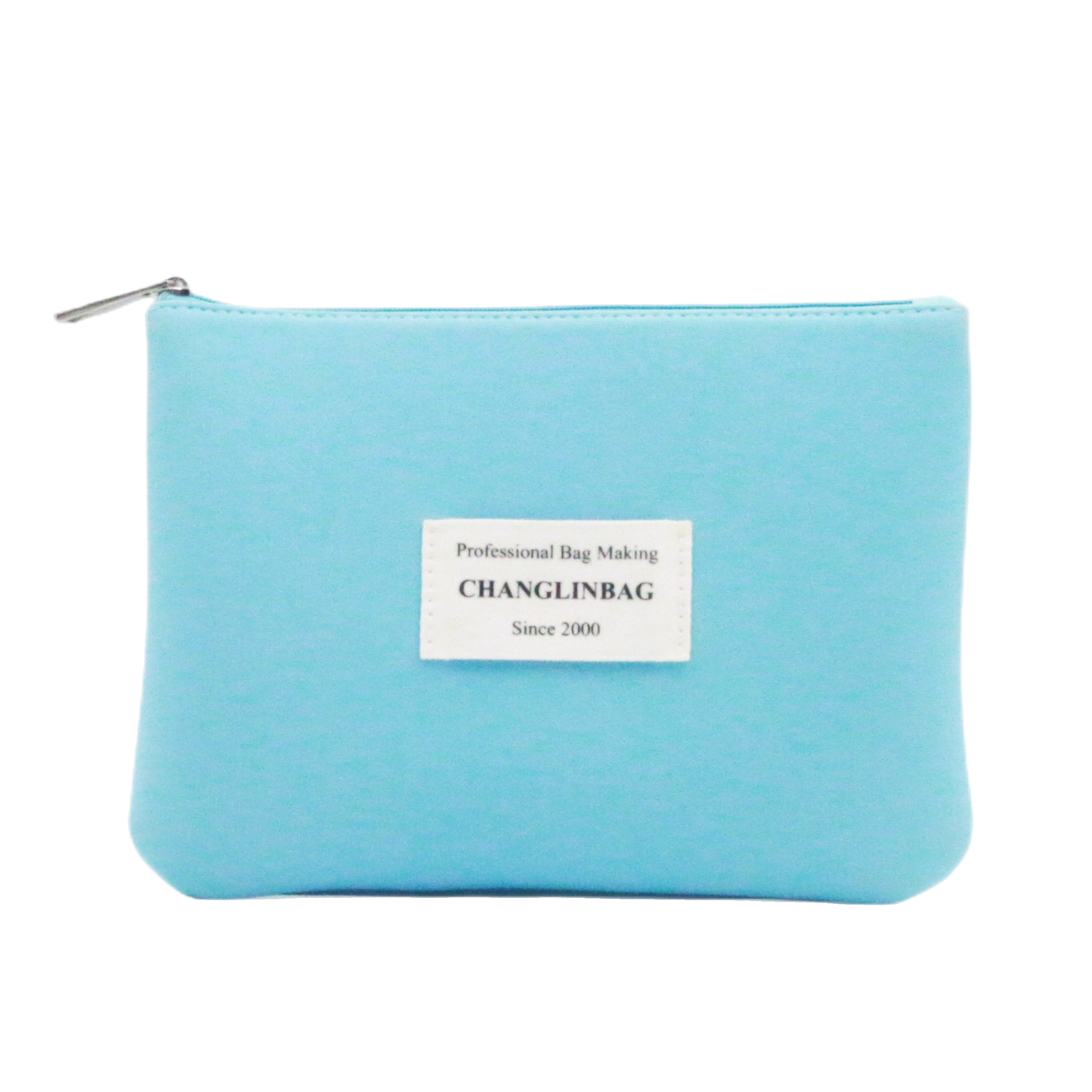 2023 New Summer Spring Sky Blue Soft Neoprene Custom Logo Flat Makeup Pouch