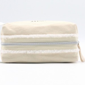 Natural Cotton Bag Casual Durable Handle Grocery Makeup With Zipper