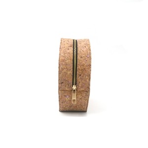 Natural cork round shape bag cosmetic packaginground shape cosmetic customized small vacation bag with tiny purse