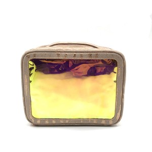 Eco-friendly PU cosmetic bags with holographic PVC windows