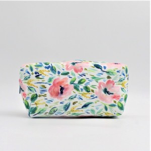 RPET with full printing cosmetic packing bag flower zipper stamp portable pouch