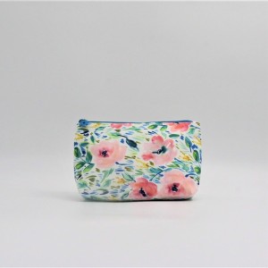 RPET with full printing cosmetic packing bag flower zipper stamp portable pouch shell shape