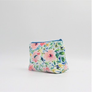RPET with full printing cosmetic packing bag flower zipper stamp portable pouch shell shape