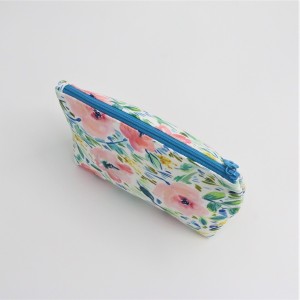 RPET with full printing cosmetic packing bag flower zipper stamp portable pouch shell shape