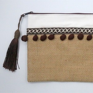 Eco-friendly Linen Cotton Bag Cosmetic Pouch Travel Stand Up Pouch Private Label Makeup Bag
