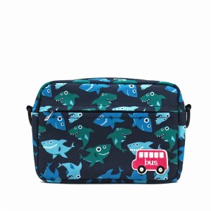 Renewable RPET Bag for cosmetics shopping functional Blue Fish Pattern