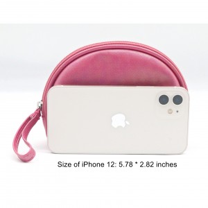 Cute Make Up Zipper Pouch Shell-Shape Dark Pink PU Wristlet Cosmetic Pouch