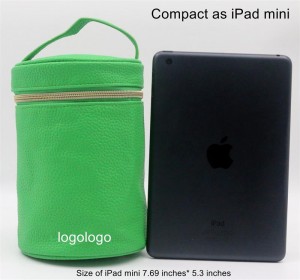 2022 Unique Bright Green Water-based PU Lychee Pattern Cylindric Shape Makeup Bag Waterproof PU Cosmetic Bag
