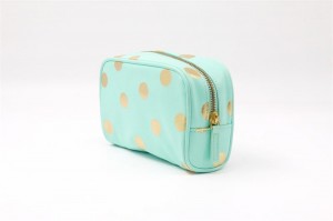 Wholesale Blue Makeup Bag Square Shape Soft PU Gilding Dot Pattern Water-based PU Cute Cosmetic Bag