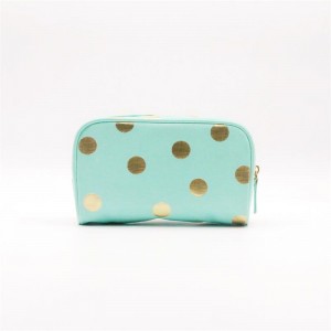 Wholesale Blue Makeup Bag Square Shape Soft PU Gilding Dot Pattern Water-based PU Cute Cosmetic Bag