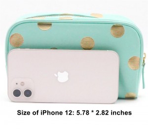 Wholesale Blue Makeup Bag Square Shape Soft PU Gilding Dot Pattern Water-based PU Cute Cosmetic Bag