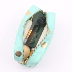 Wholesale Blue Makeup Bag Square Shape Soft PU Gilding Dot Pattern Water-based PU Cute Cosmetic Bag