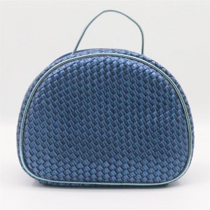 Practical Multifunctional Storage Bag Woven Pattern Skydiver Blue PU Cosmetic Bag Shell Shape Makeup Organizer