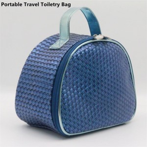 Practical Multifunctional Storage Bag Woven Pattern Skydiver Blue PU Cosmetic Bag Shell Shape Makeup Organizer