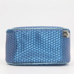 Practical Multifunctional Storage Bag Woven Pattern Skydiver Blue PU Cosmetic Bag Shell Shape Makeup Organizer