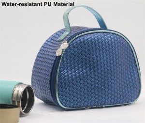 Practical Multifunctional Storage Bag Woven Pattern Skydiver Blue PU Cosmetic Bag Shell Shape Makeup Organizer