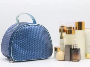Practical Multifunctional Storage Bag Woven Pattern Skydiver Blue PU Cosmetic Bag Shell Shape Makeup Organizer