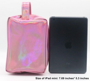 Lightweight Travel Toiletry Bag Cylinder Shape Holographic Pink PU Wash Bag