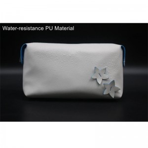 Large Capacity Water-based Pu Elegant Hand-Stitched Flowers Cosmetic Bag