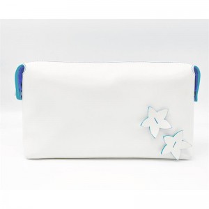 Large Capacity Water-based Pu Elegant Hand-Stitched Flowers Cosmetic Bag