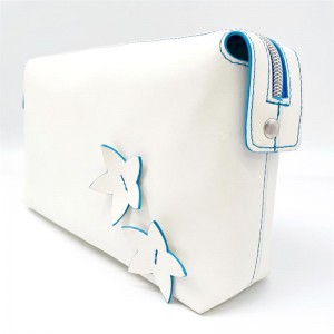 Large Capacity Water-based Pu Elegant Hand-Stitched Flowers Cosmetic Bag