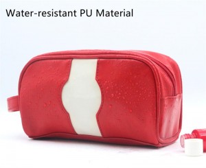 Hot Sale Travel Toiletry Bag Water-based PU Poinciana Red Daily Use Wash Bag Water-resistant PU Casual Style Cosmetic Bag