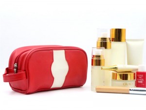Hot Sale Travel Toiletry Bag Water-based PU Poinciana Red Daily Use Wash Bag Water-resistant PU Casual Style Cosmetic Bag