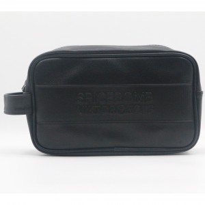 Unisex Quality Travel Toiletry Bag Cylinder Shape Black Water-based PU Wash Bag Water-resistant PU Cosmetic Bag