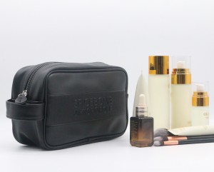 Unisex Quality Travel Toiletry Bag Cylinder Shape Black Water-based PU Wash Bag Water-resistant PU Cosmetic Bag